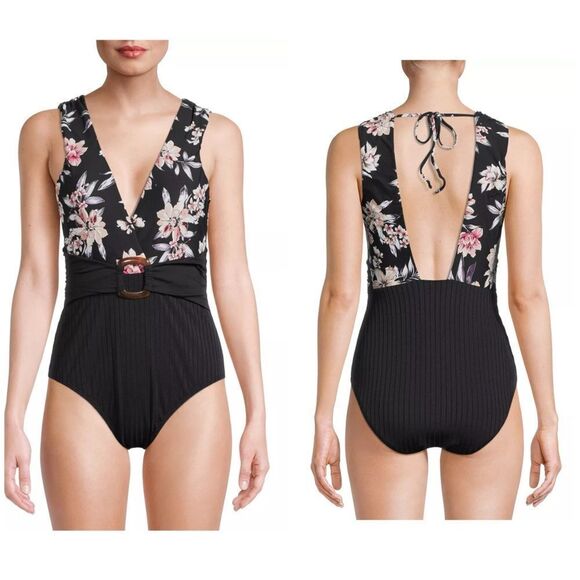 NWT Time and Tru Women's Floral Garden One Piece Swimsuit - Picture 1 of 6
